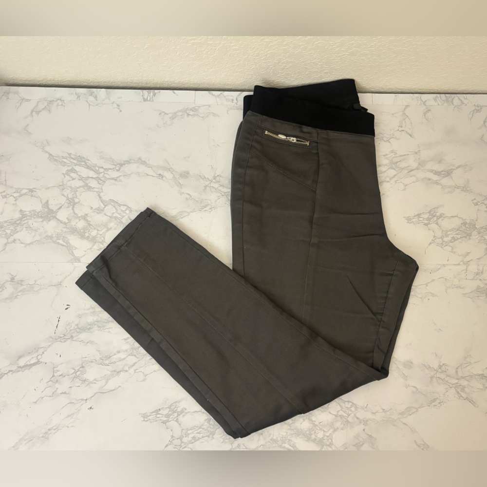Style & Co. Women's PM Straight  Leg Pants Gray Zip Pocket High Rise Pull On